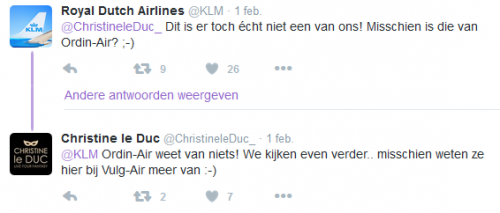 Christine le Duc en KLM tweets