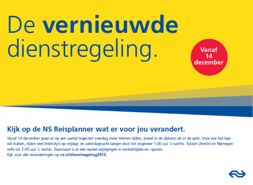 NS nieuwe dienstregeling