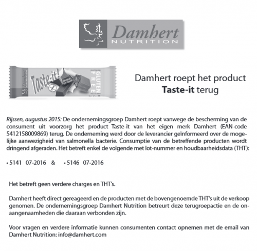 Terugroep Damhert Taste-it